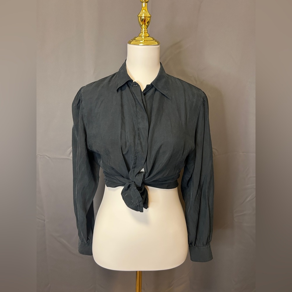Flowy 100% silk charcoal grey blouse